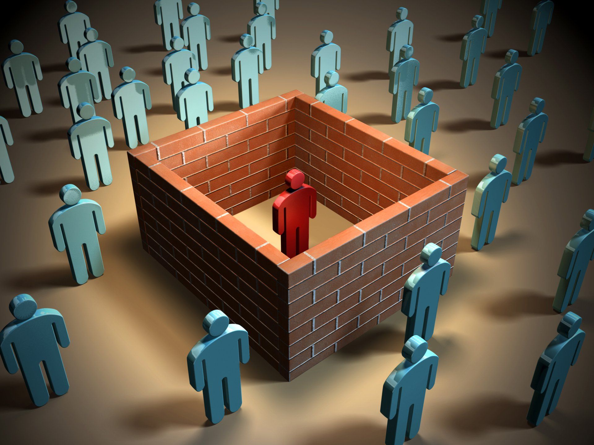 a graphic showing a man inside a bricked in square to show that struggling with stigma isolates