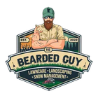 Logo: Bearded man in a cap, arms crossed, with "The Bearded Guy" text, services include lawn care, landscaping, and snow management.