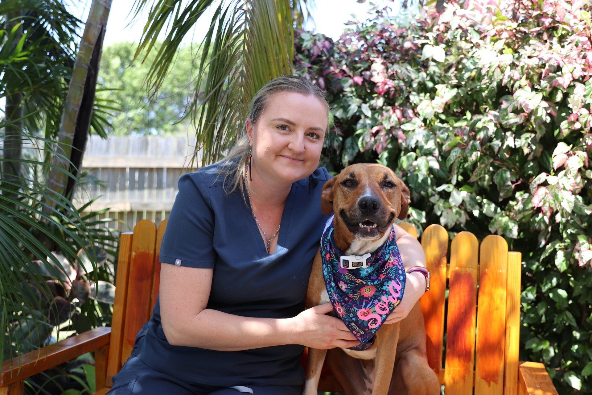 Dog smiling sitting with vet