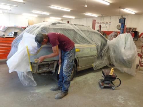 Man Preparing Car For Painting — Gardiner, ME — Daniel's Auto Body