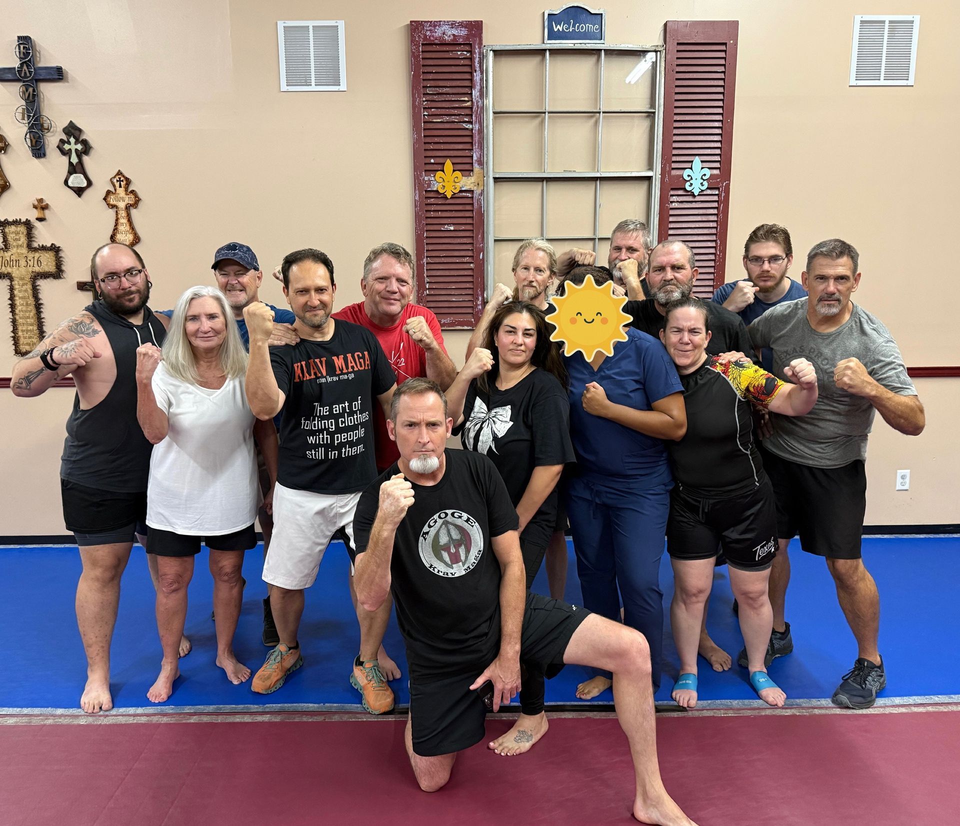 Students practicing partner drills at Agoge Krav Maga in Lindale, TX to build calm, and confidence.