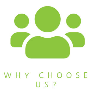 Green group icon with “WHY CHOOSE US?” text below
