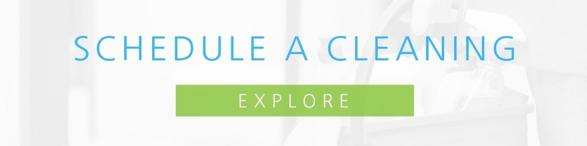 Banner with “Schedule a Cleaning” text and green “Explore” button on a light background