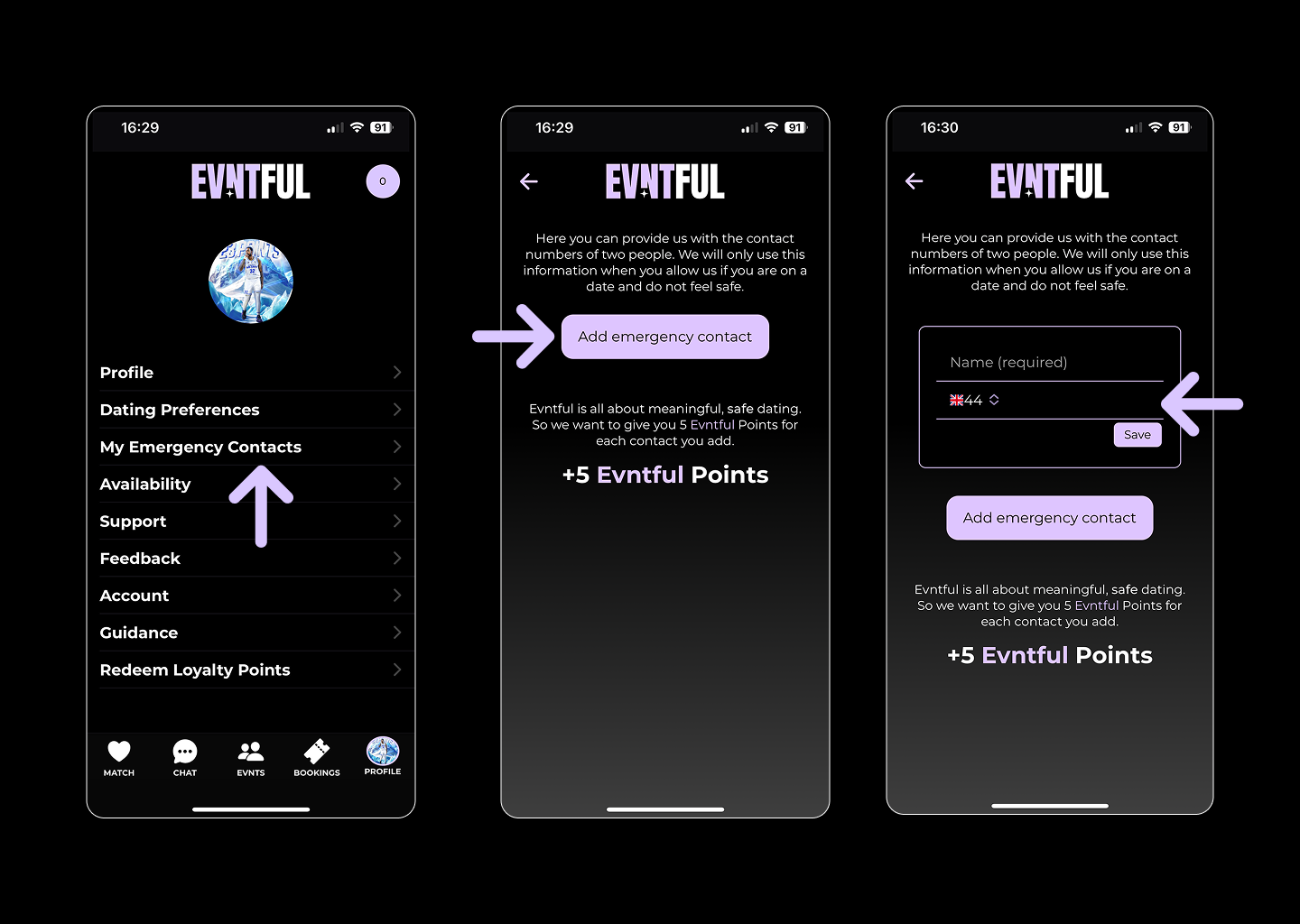 safety features on evntful app, evntful app, evntful events, evntful events in london, evntful safe events