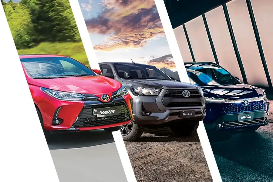 HEADER con imagen de Yaris, Hilux y Corolla Cross