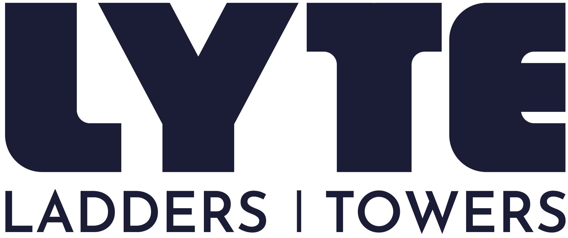 The logo for lyte ladders and towers is blue and white.