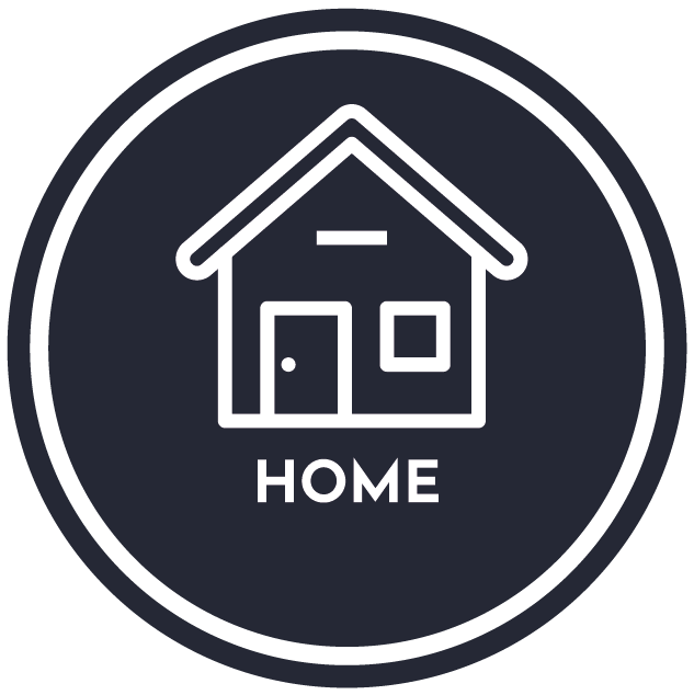 An icon of a house in a circle with the word home below it.
