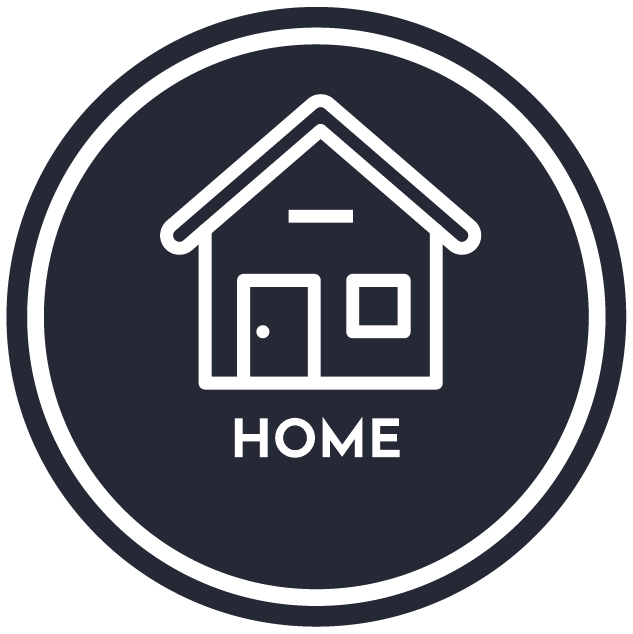An icon of a house in a circle with the word home below it.