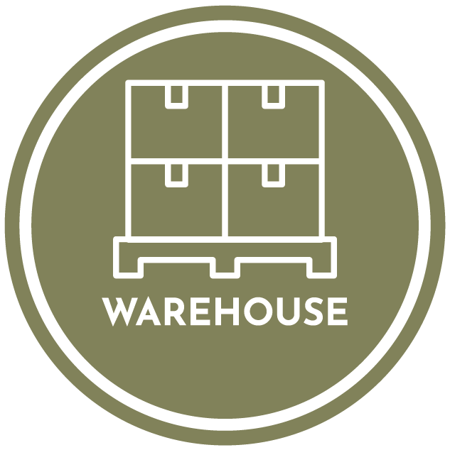 An icon of a warehouse with boxes on a pallet.