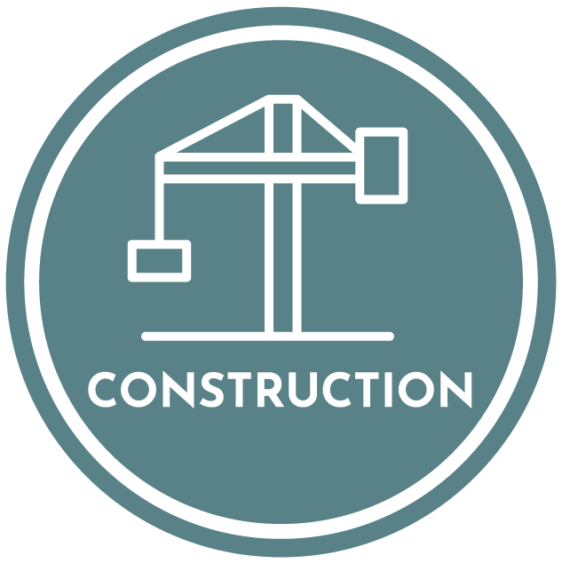 A construction icon with a crane in a circle.