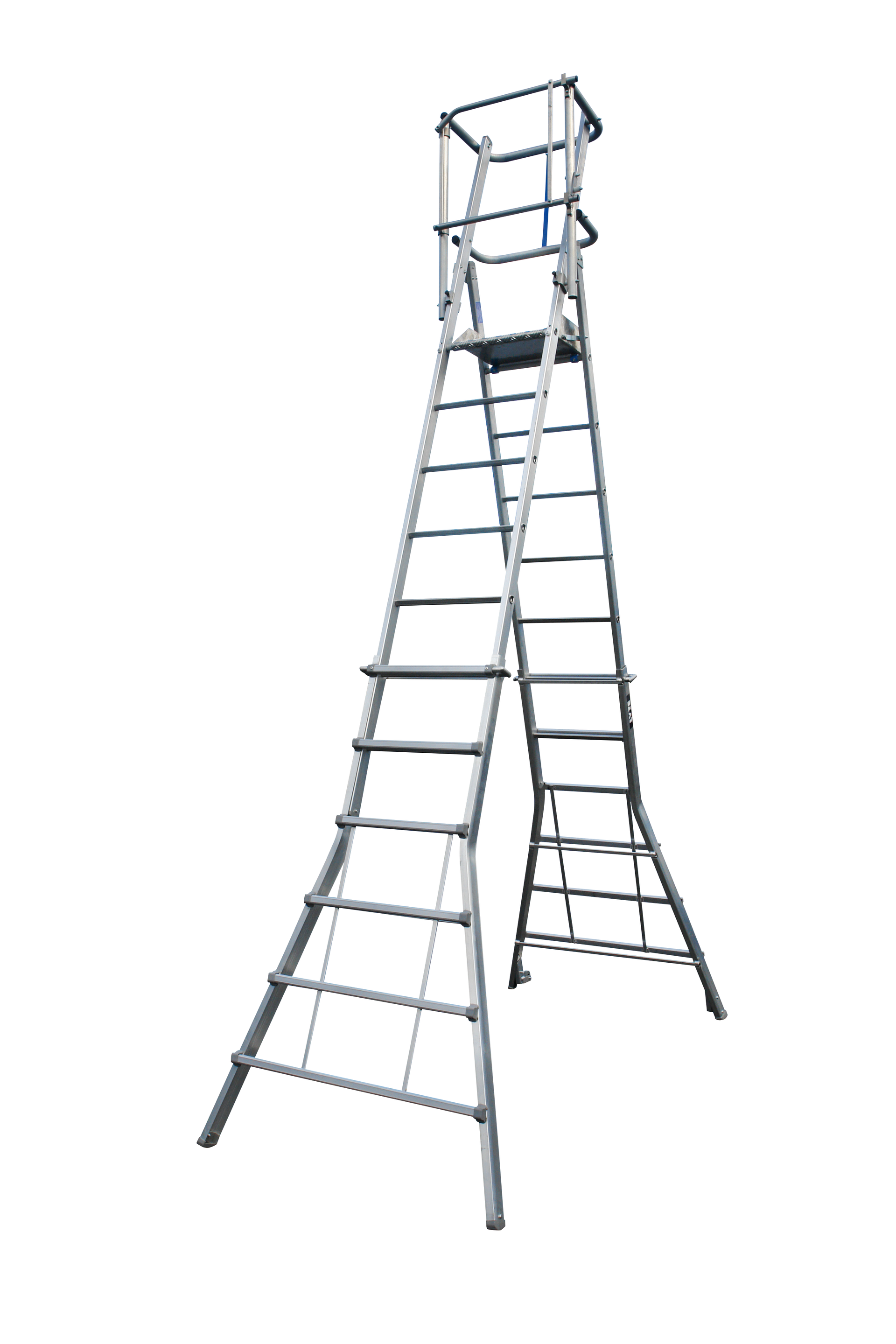 A ladder with a platform on top of it on a white background.