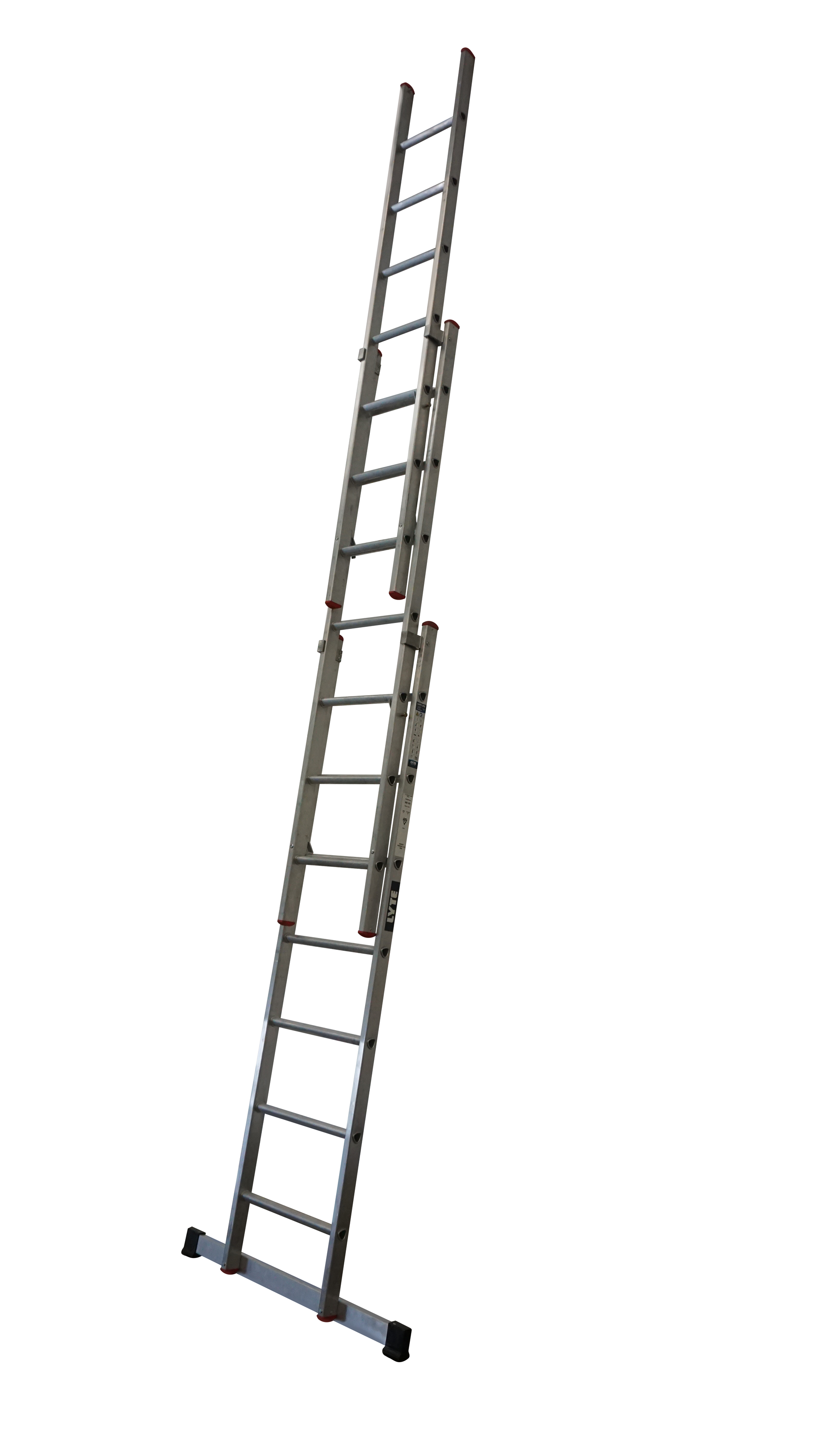 A ladder is sitting on a stand on a white background.