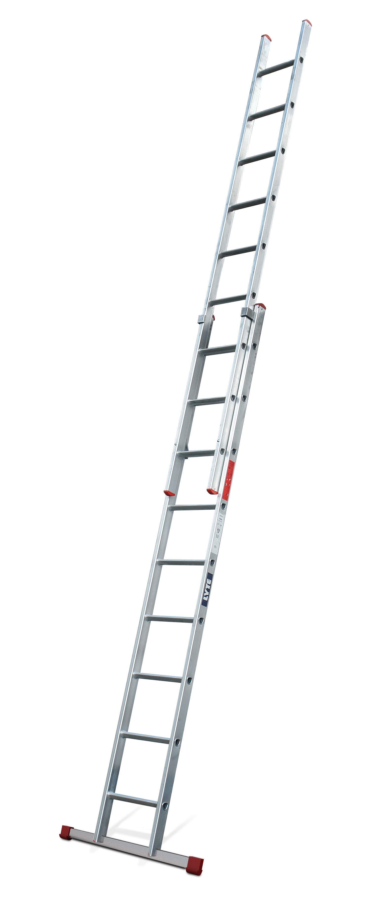 A long ladder is sitting on top of a white surface.