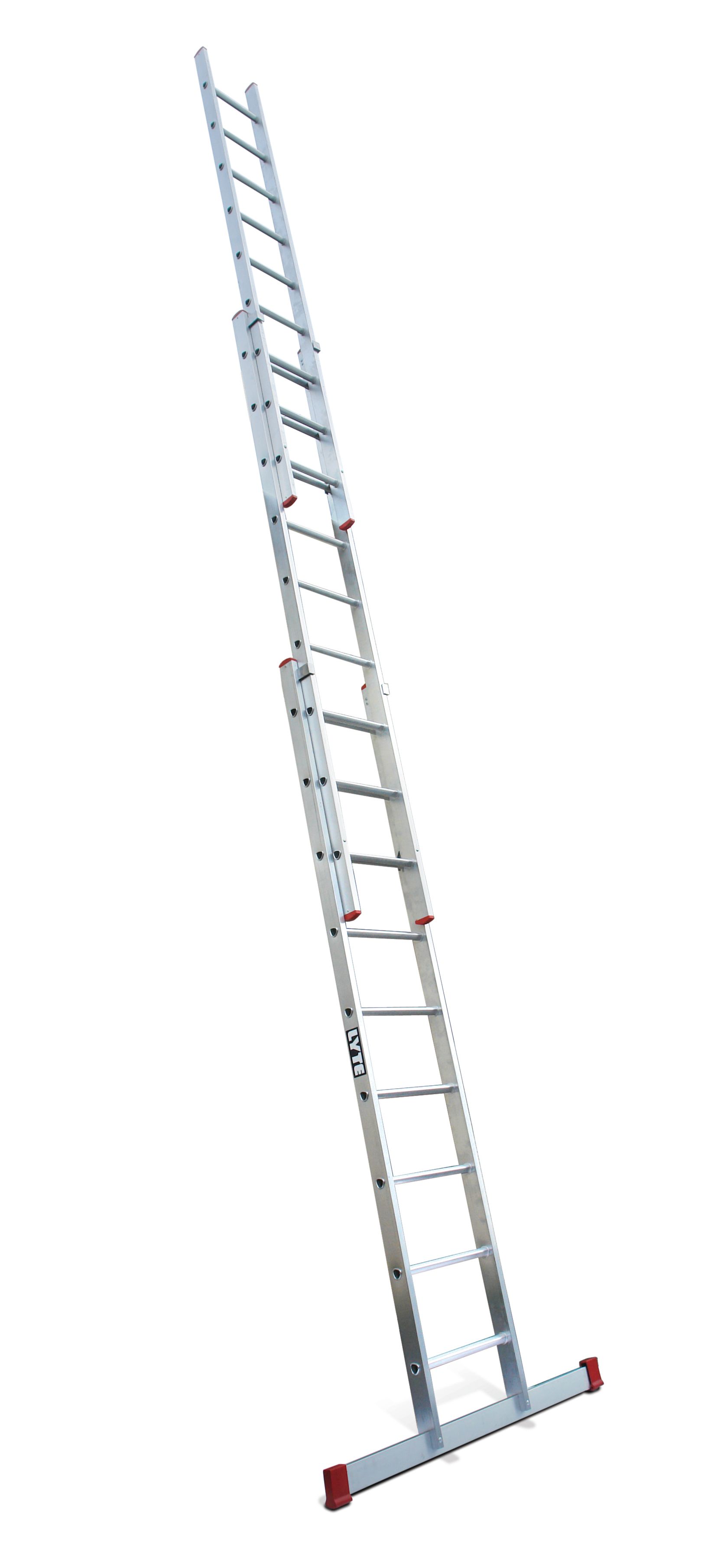 A long ladder is sitting on top of a white surface.
