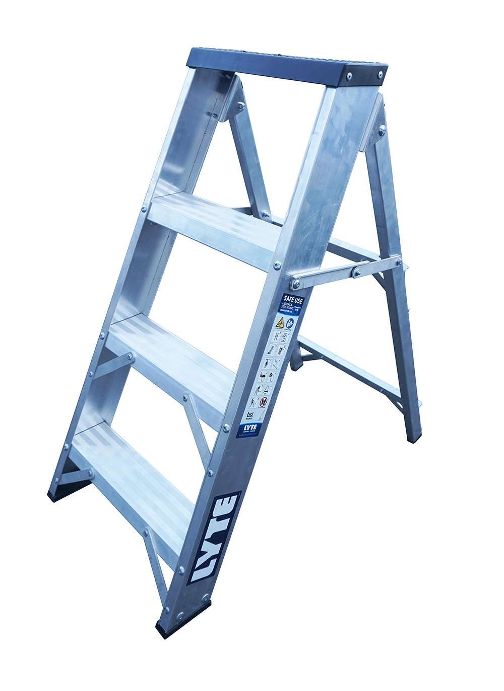A ladder with four steps is on a white background.