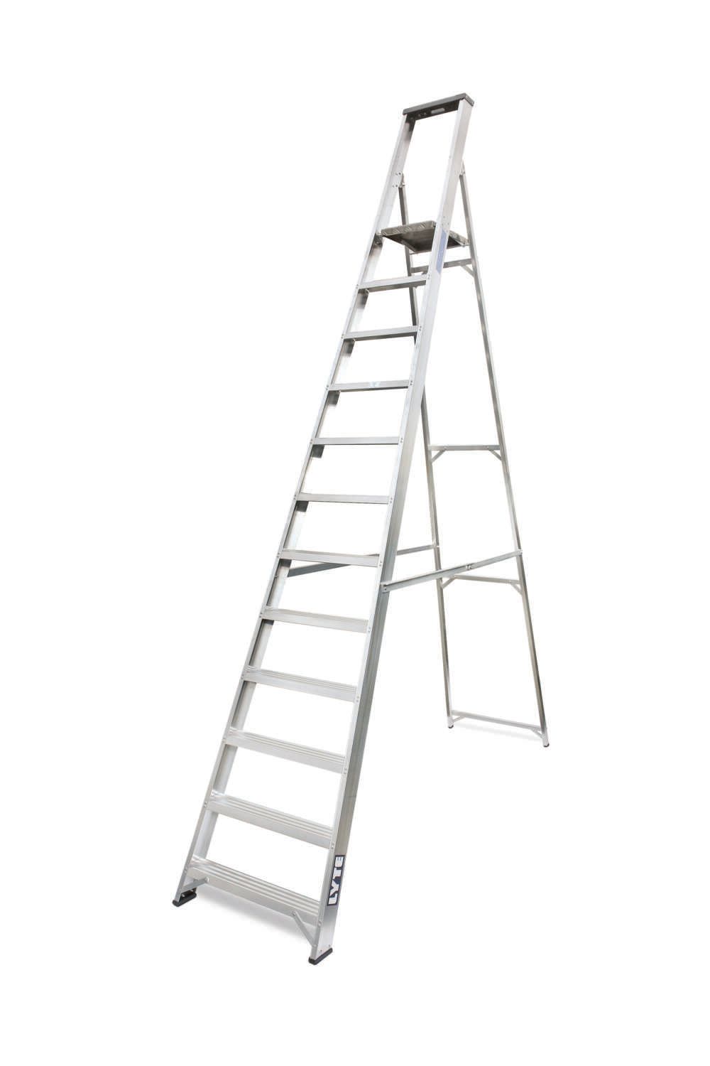 A ladder is sitting on top of a white surface.