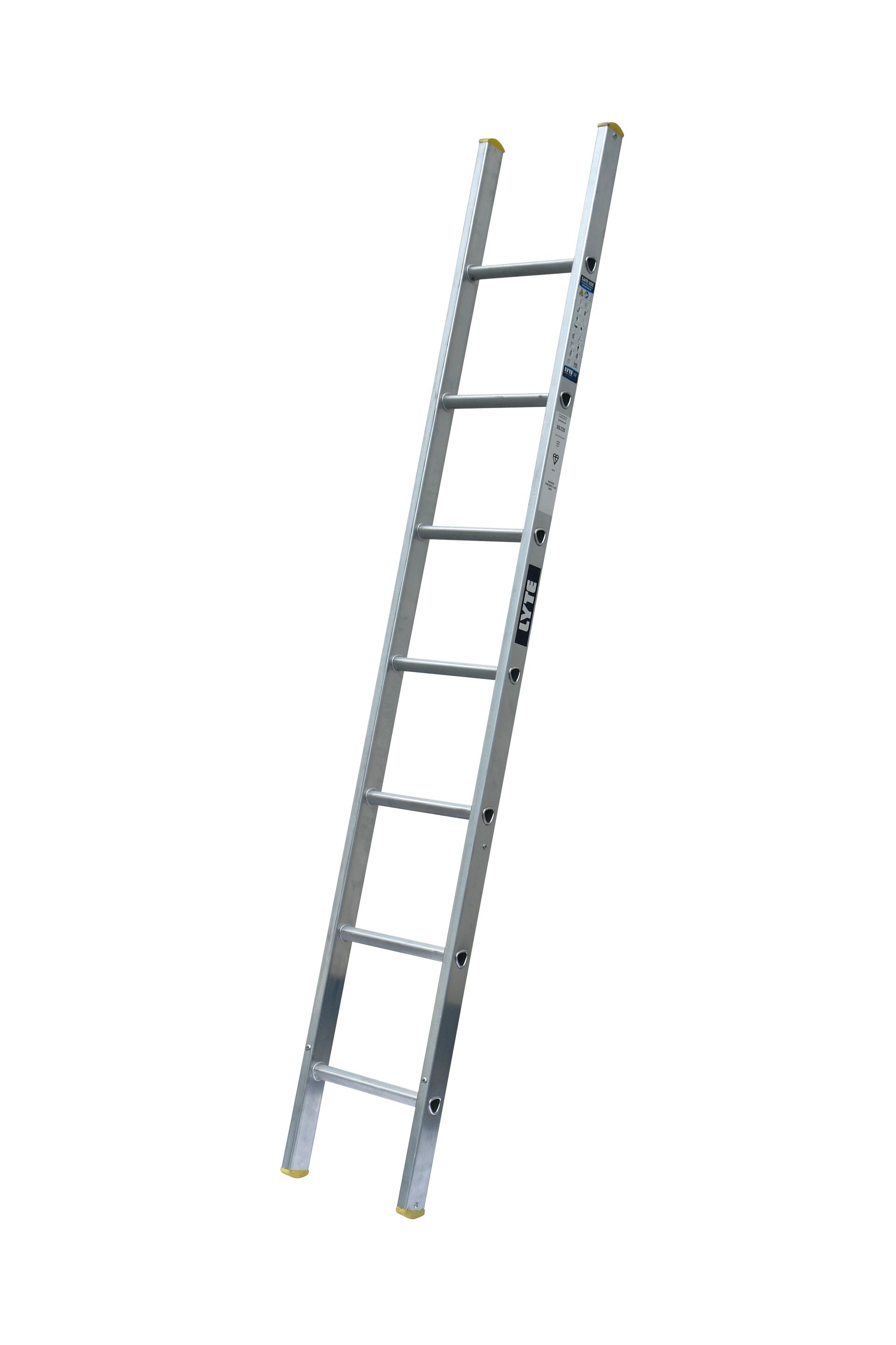A metal ladder is sitting on a white surface.