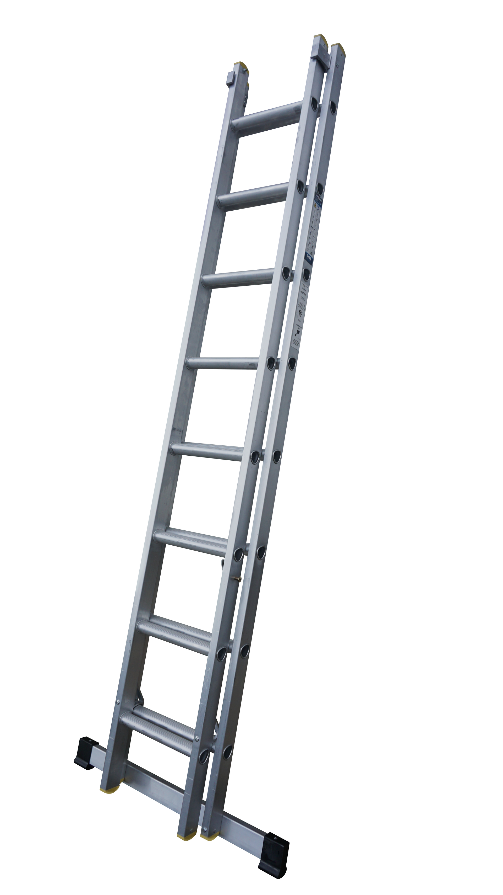A ladder is sitting on a white surface.