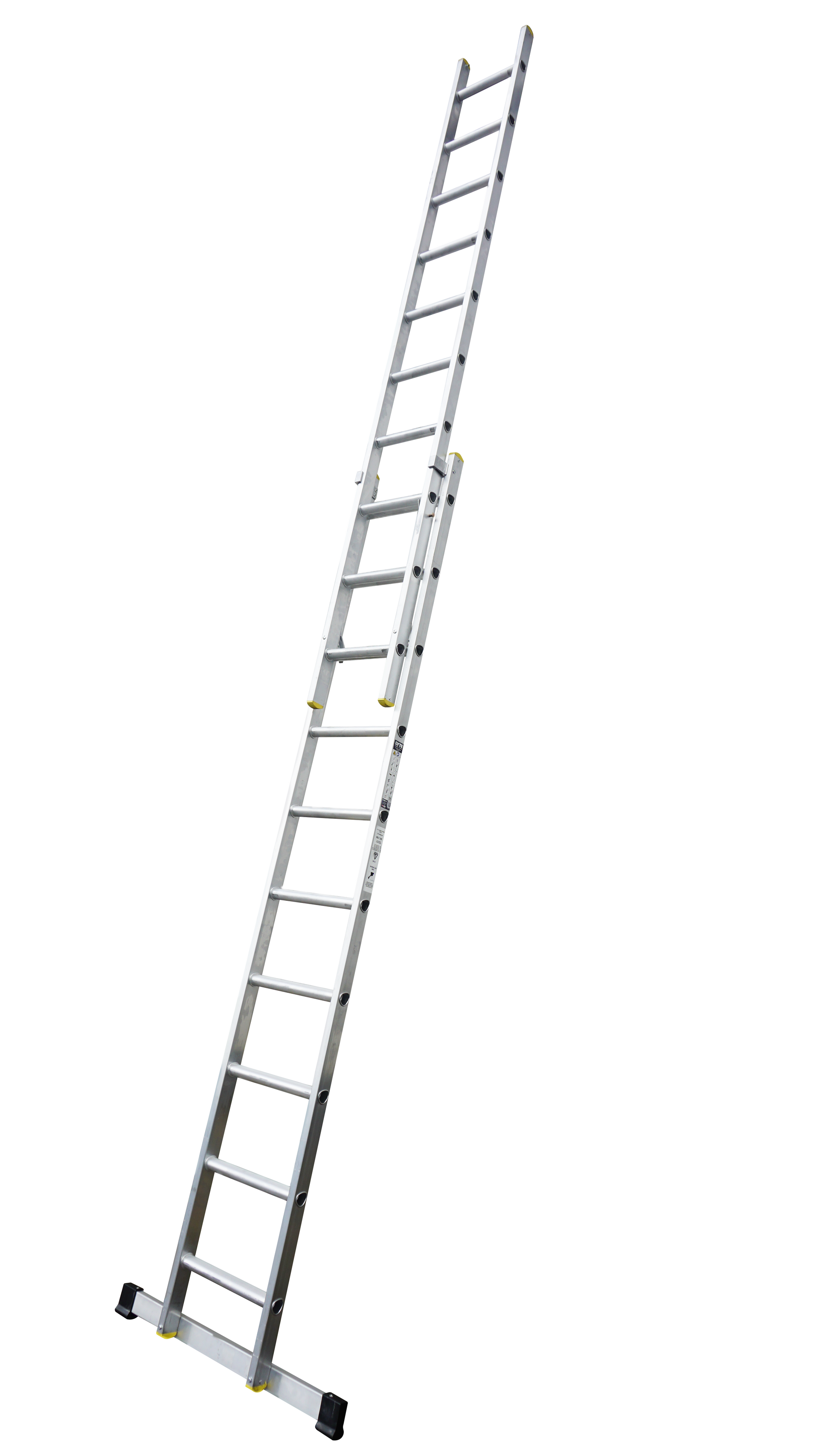 A long ladder is sitting on top of a white surface.