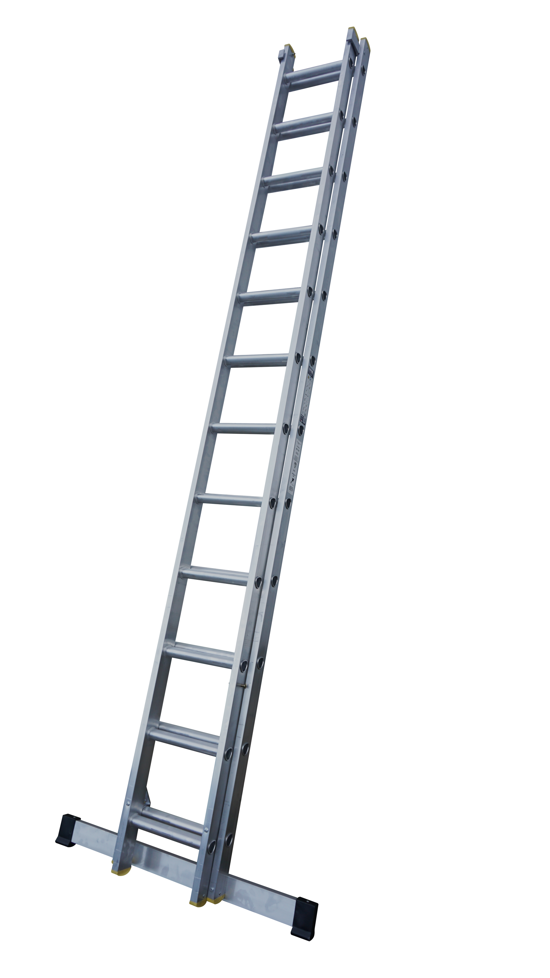 A ladder is standing upright on a white background.