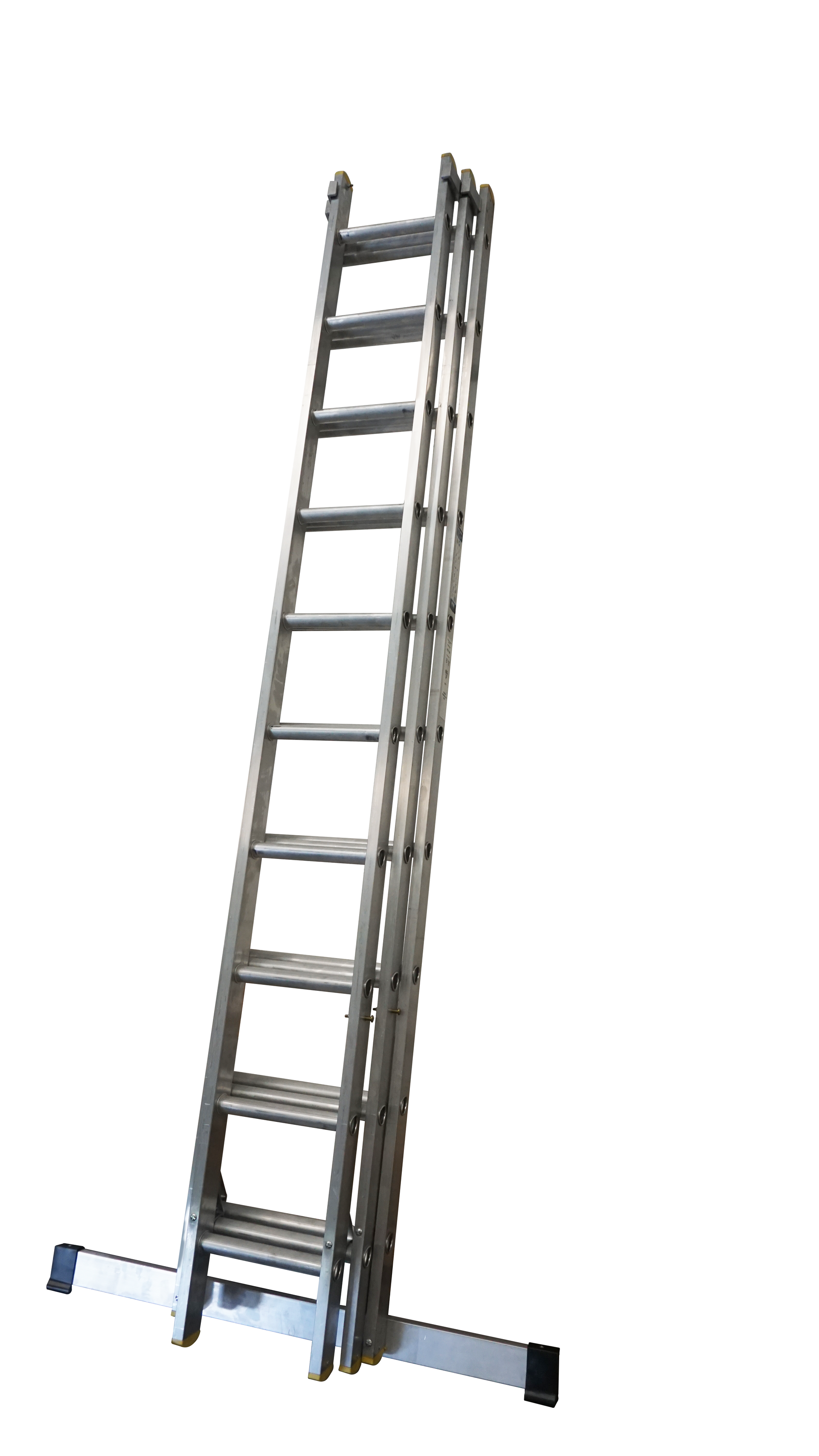 A ladder is sitting on a stand on a white background.