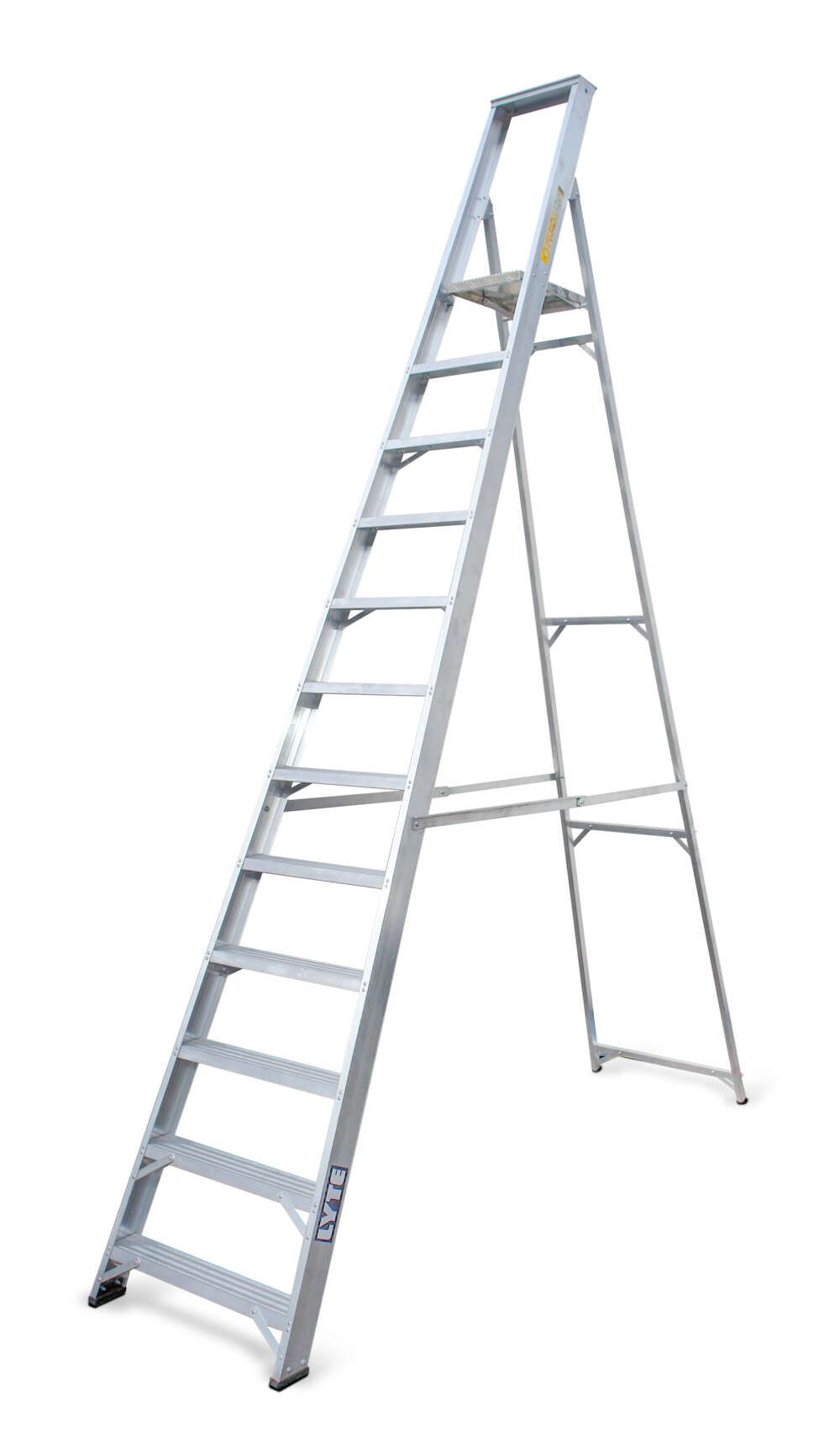 A ladder is sitting on a white surface.