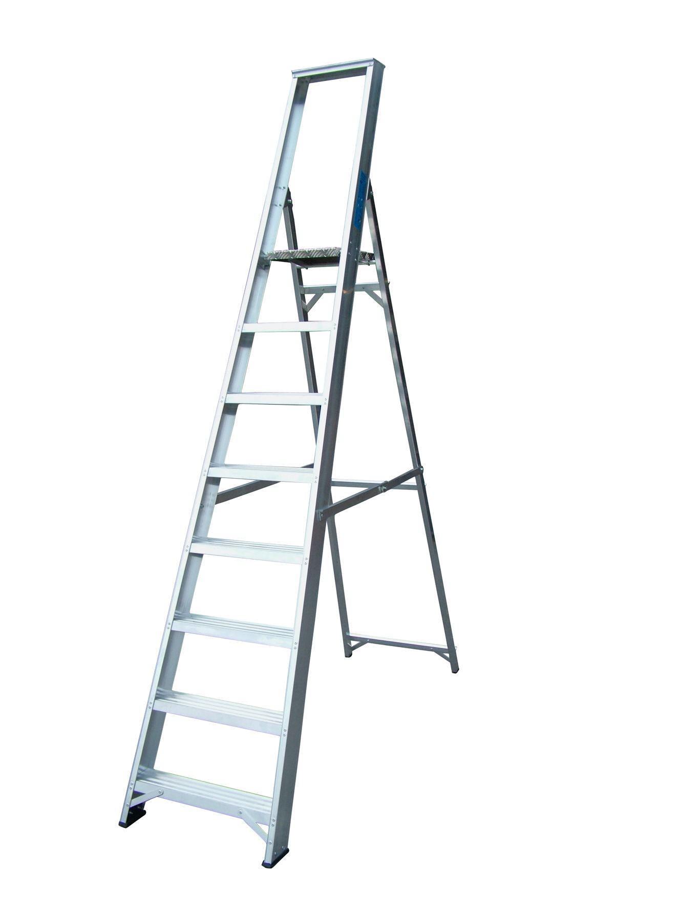 A ladder is sitting on a white surface.