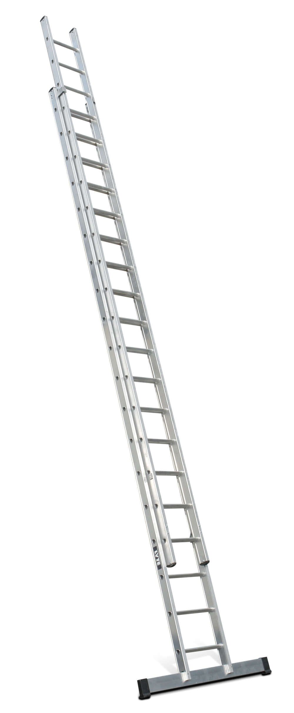 A long ladder is sitting on top of a white surface.