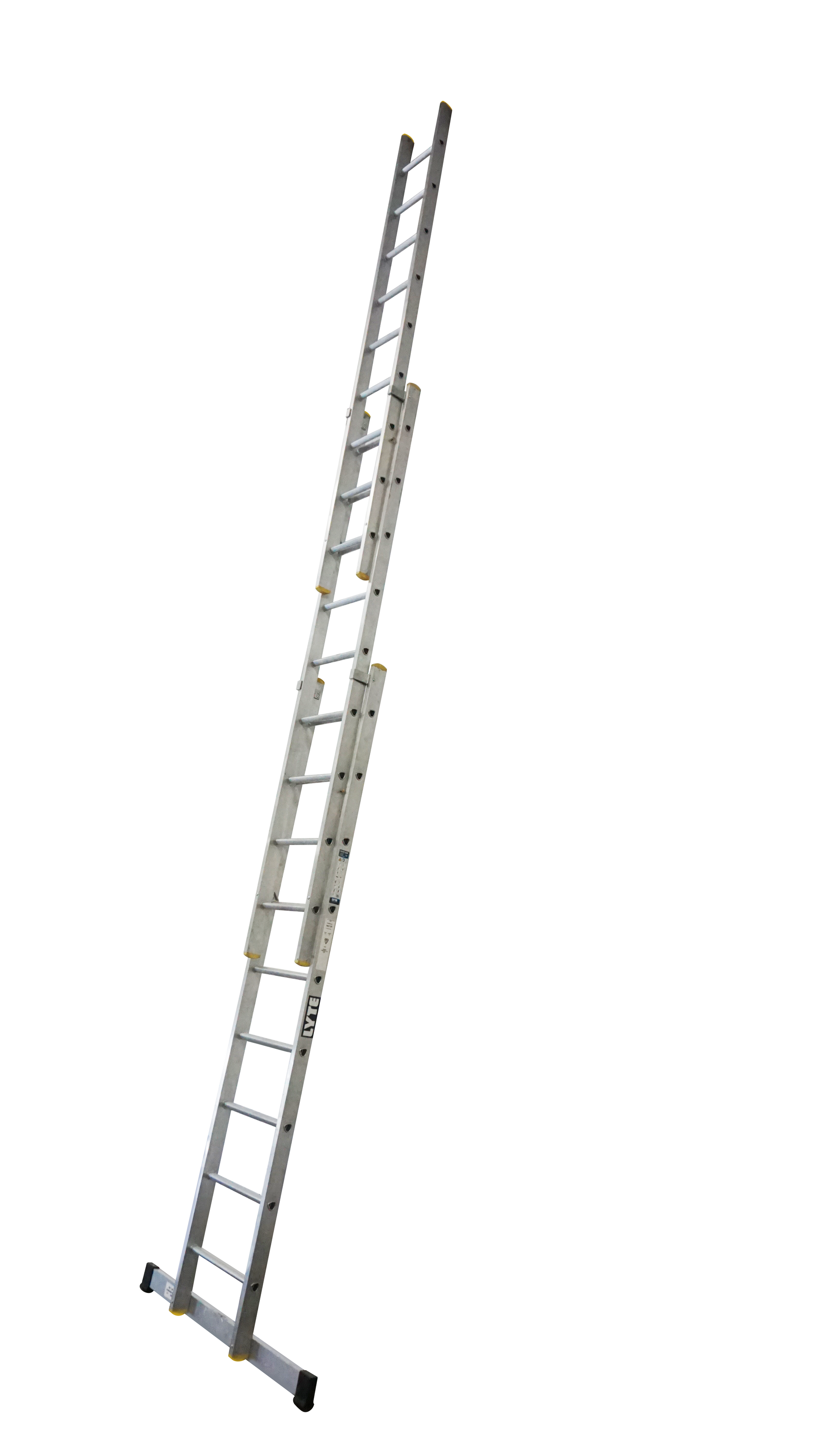 A ladder is sitting on a stand on a white background.