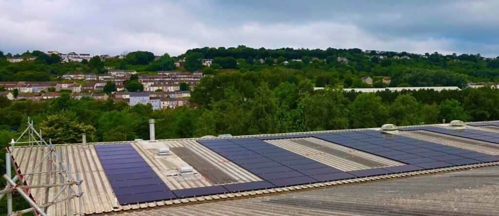 A roof with a lot of solar panels on it