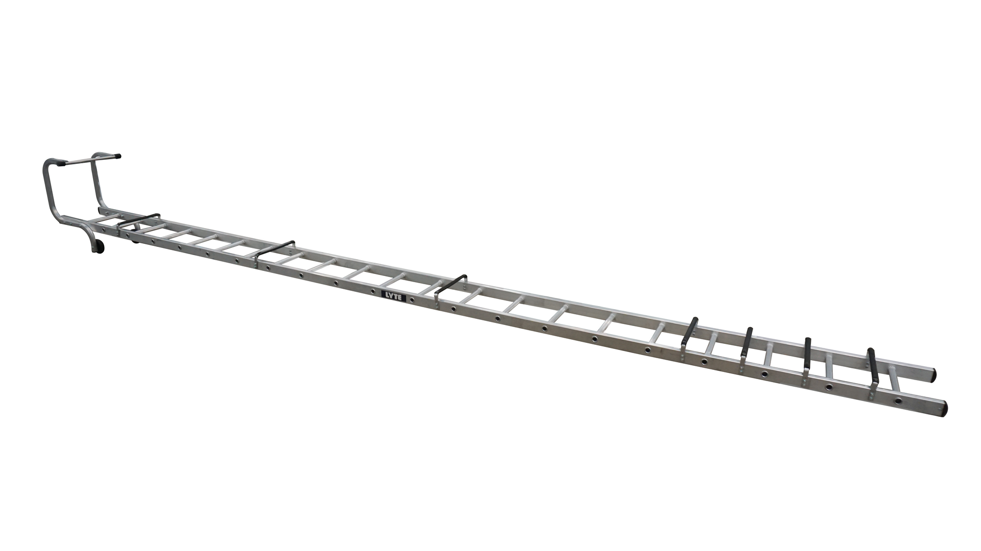 A long ladder with a handle attached to it on a white background.