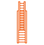 An orange line drawing of a ladder on a white background.