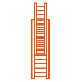 An orange line drawing of a ladder on a white background.