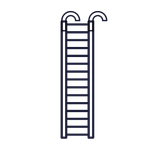 A black and white drawing of a ladder with a hook on the end.