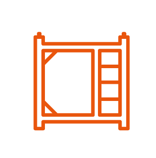 An orange icon of a bunk bed on a white background.