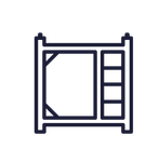 A line drawing of a bunk bed with stairs.