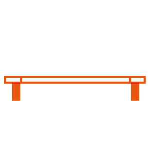 An orange icon of a bench on a white background.