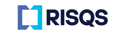 A blue and black logo for risqs on a white background.