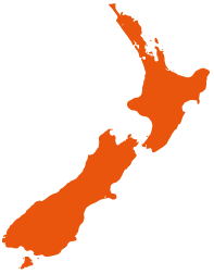 An orange map of new zealand on a white background