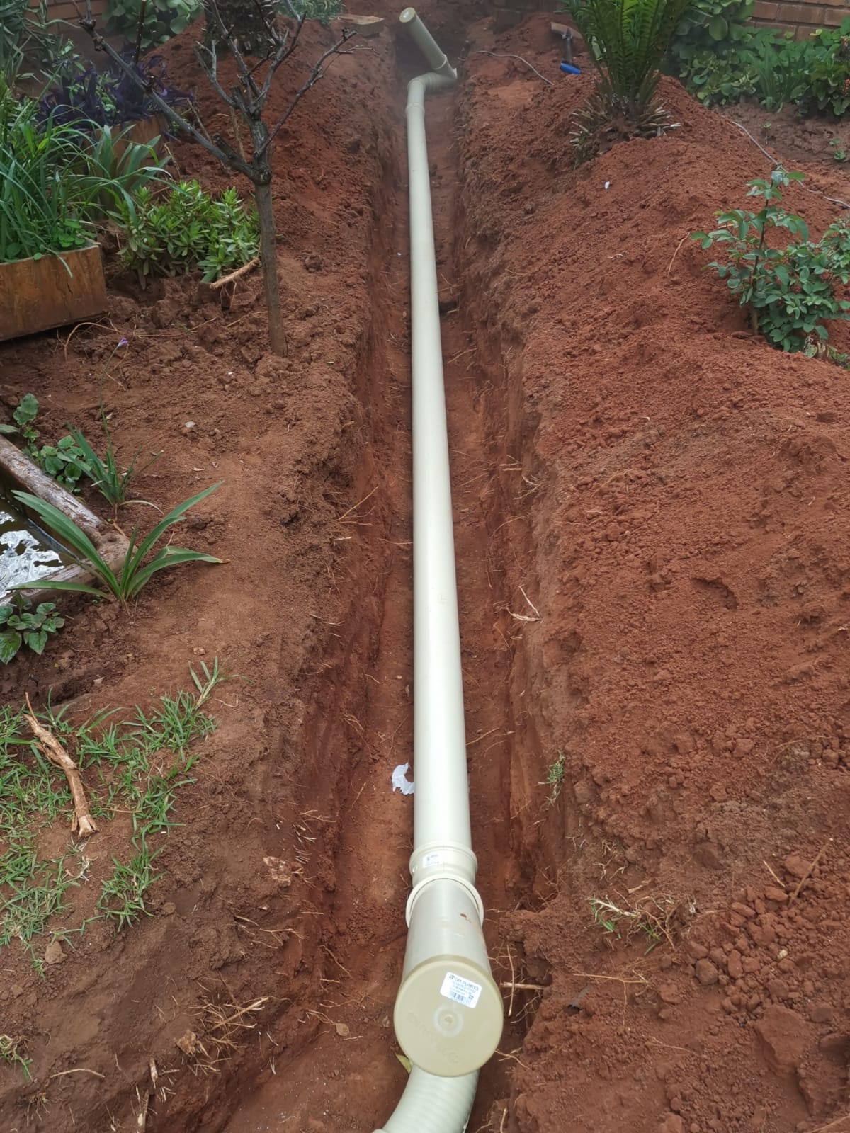 Newly installed underground pvc plumbing pipes