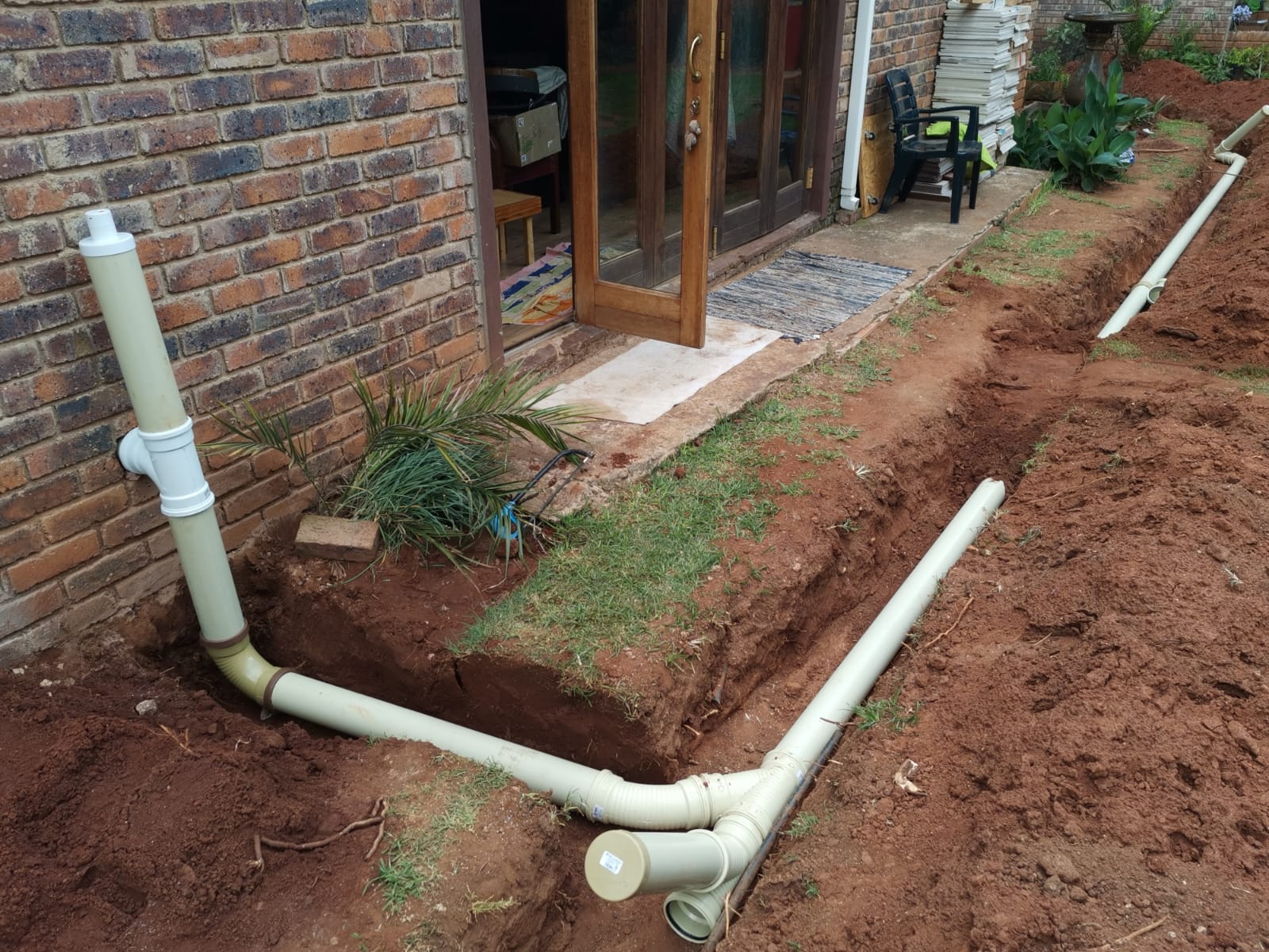 Newly installed underground pvc plumbing pipes