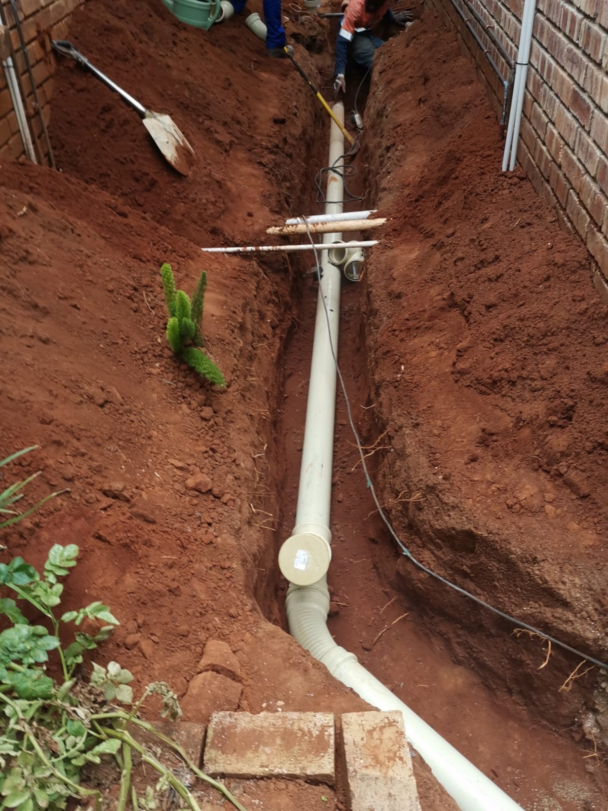 Newly installed underground pvc plumbing pipes