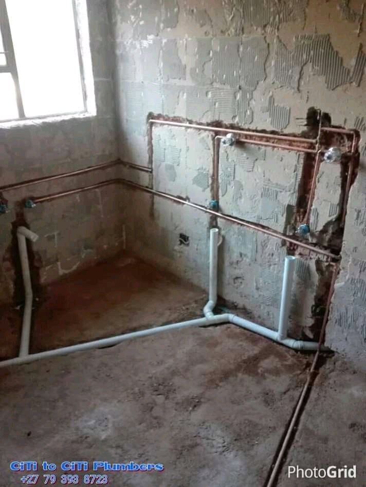 New copper pipes laid in walls and floor