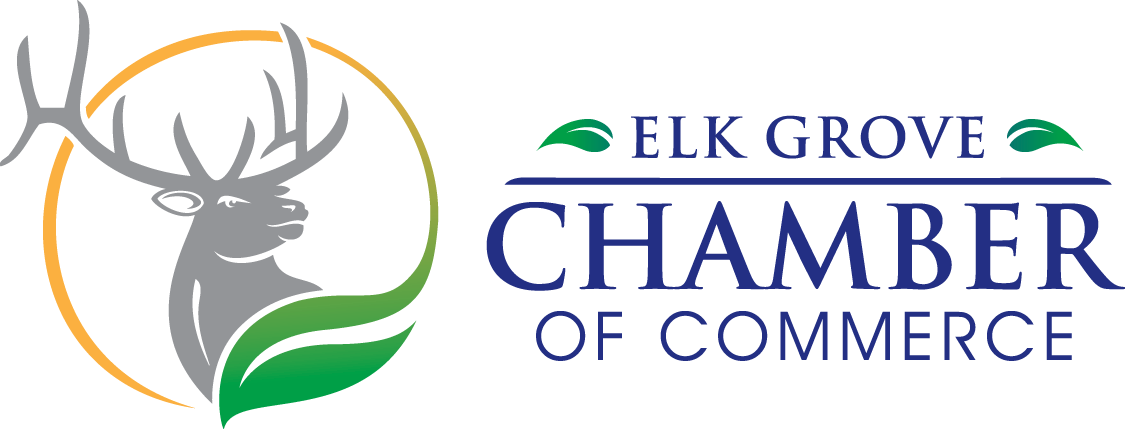 The elk grove chamber of commerce logo is a deer with antlers and leaves.
