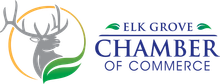 The elk grove chamber of commerce logo is a deer with antlers and leaves.