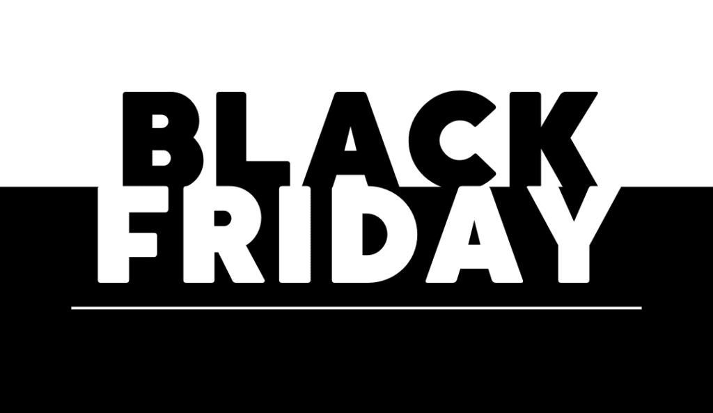 The word black friday is written in white letters on a black background.