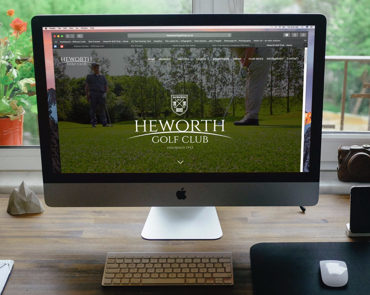 Heworth Golf Club website on a desktop computer screen, showing a golfer on a green.