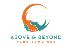 A logo for above and beyond care provider with two hands shaking