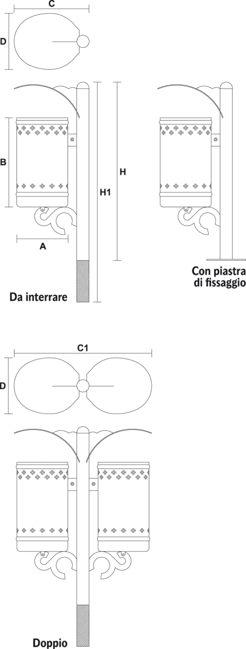 Zeichnung Abfallkorb Via Condotti mit Segelabdeckung