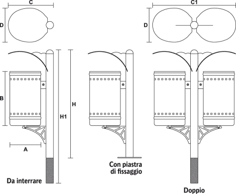 drawing Via Veneto waste bin with wing